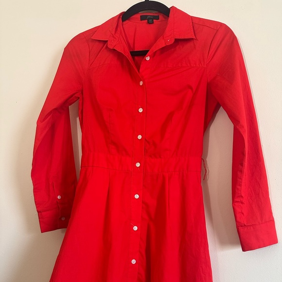 J.Crew Poplin Bright Cerise Cotton Tie Waist Dress size 00 - Picture 7 of 13